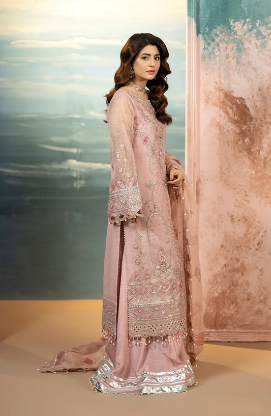 Al Karim Kimora Embroidered Organza Unstitched 3 Piece Suit - HU-62 - AK26KM - Pink - Festive Collection
