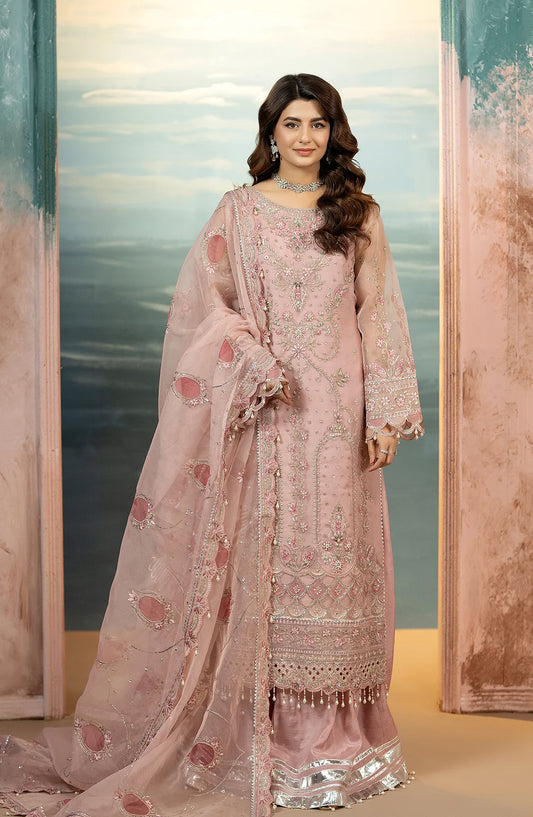 Al Karim Kimora Embroidered Organza Unstitched 3 Piece Suit - HU-62 - AK26KM - Pink - Festive Collection