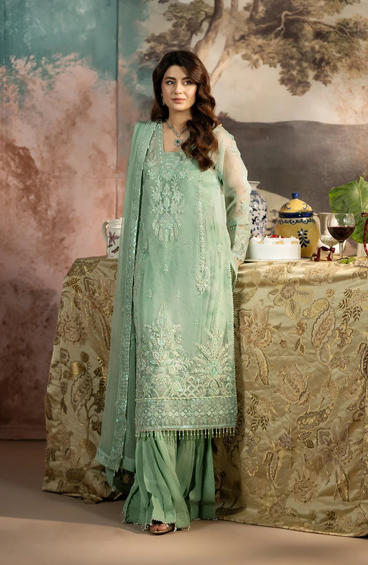 Al Karim Kimora Embroidered Organza Unstitched 3 Piece Suit - HU-67 - AK26KM - Green - Festive Collection