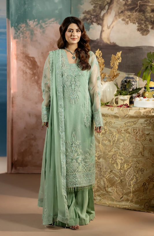 Al Karim Kimora Embroidered Organza Unstitched 3 Piece Suit - HU-67 - AK26KM - Green - Festive Collection