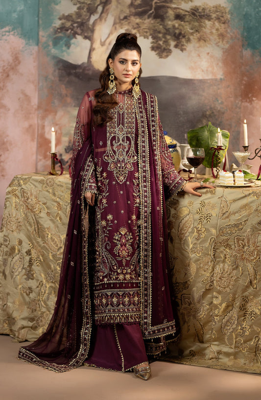 Al Karim Kimora Embroidered Organza Unstitched 3 Piece Suit - HU-68 - AK26KM - Pink - Festive Collection