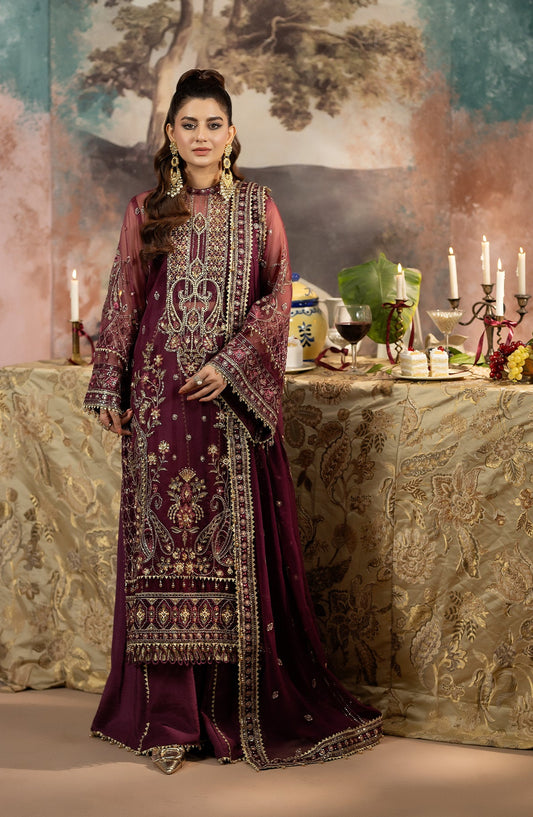 Al Karim Kimora Embroidered Organza Unstitched 3 Piece Suit - HU-68 - AK26KM - Pink - Festive Collection