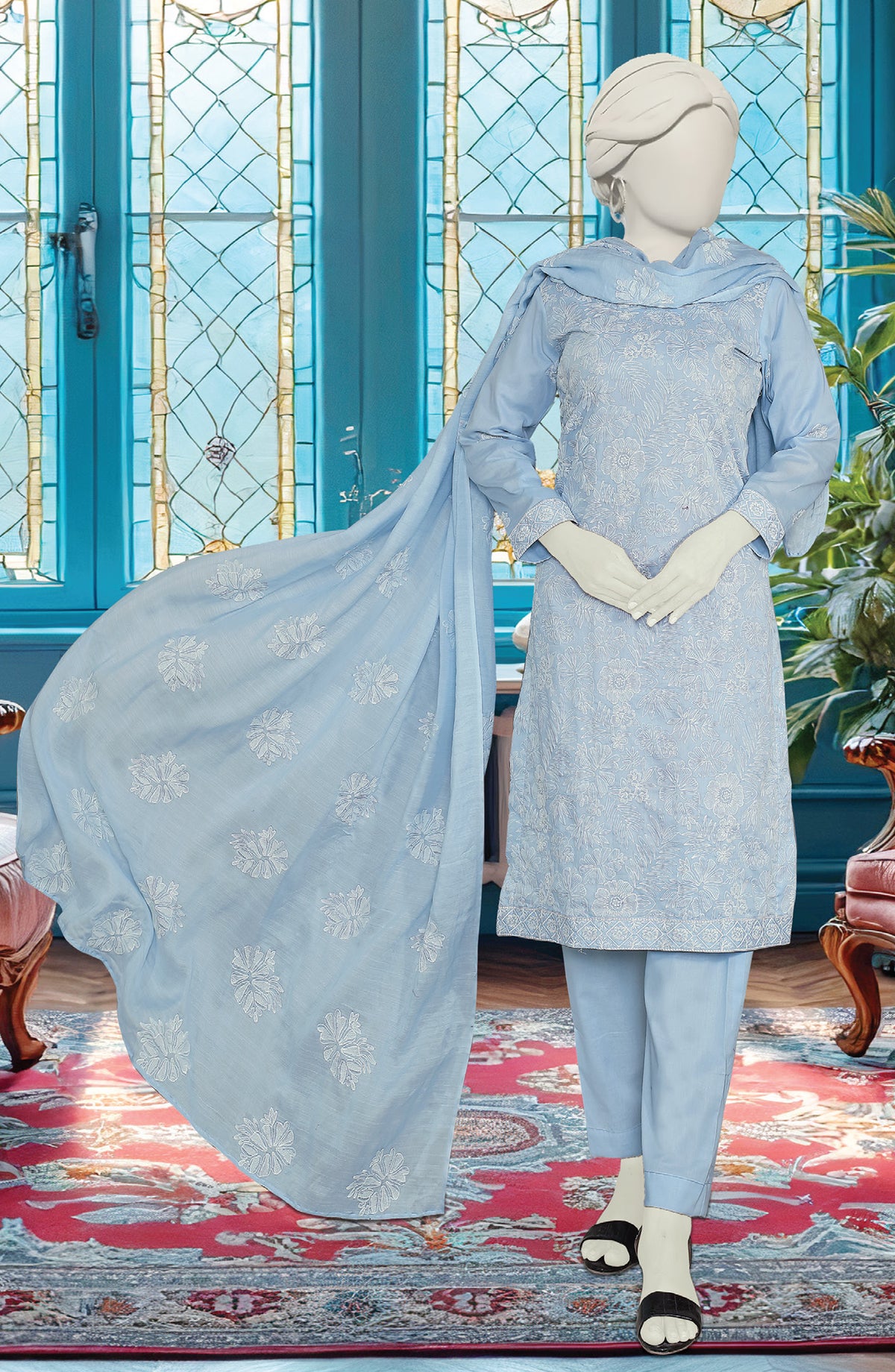 Al Karim Embroidered Lawn Unstitched 3 Piece Suit - D-05 - AK26EMB - Blue - Summer Collection