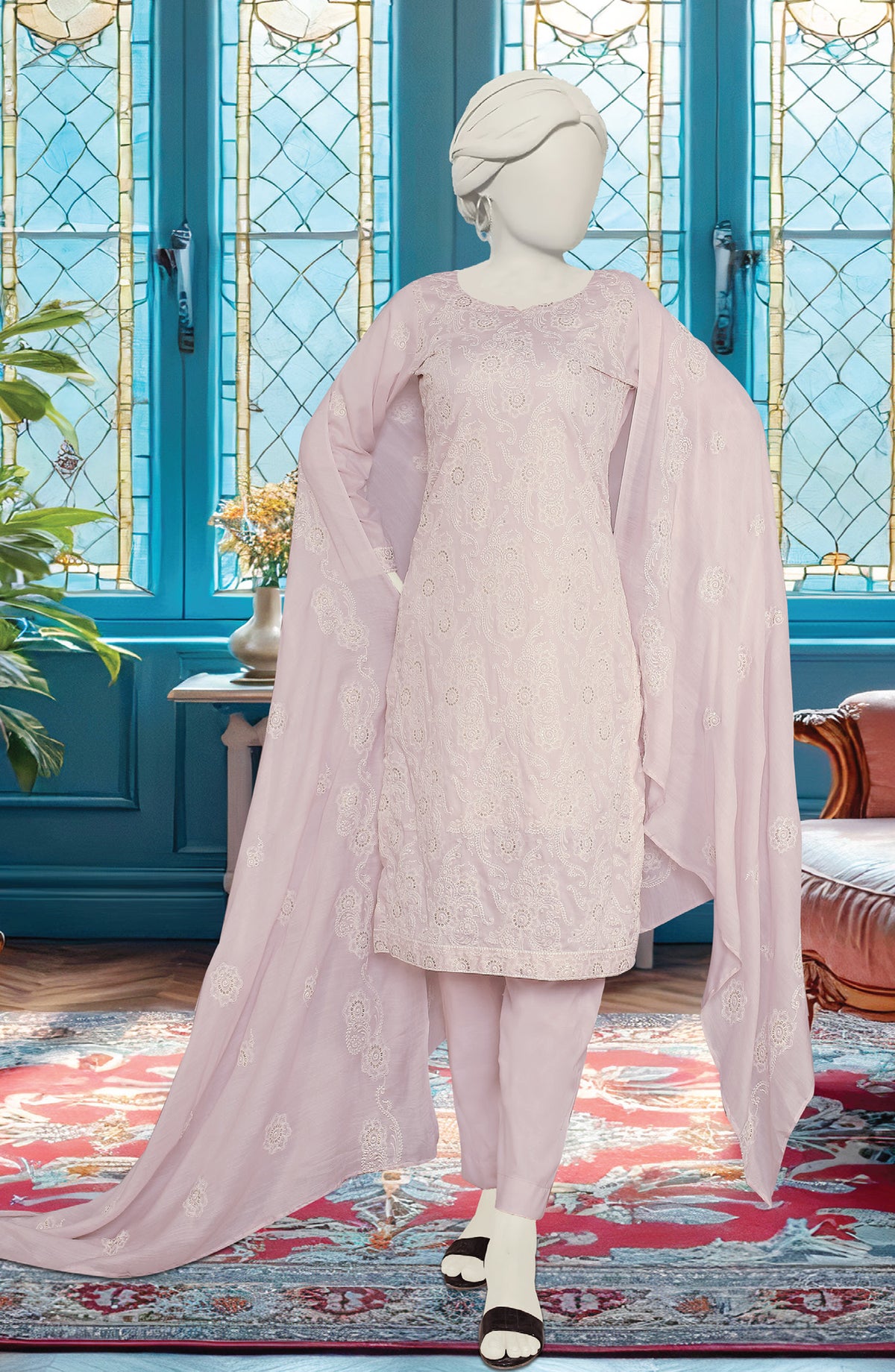 Al Karim Embroidered Lawn Unstitched 3 Piece Suit - D-01 - AK26EMB - Pink - Summer Collection