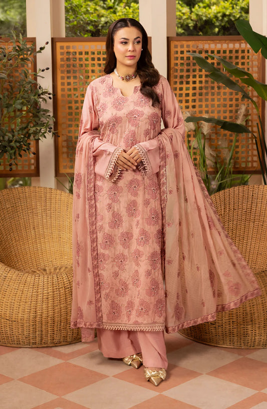 Al Karim Zaryab Embroidered Silk Karandi Unstitched 3 Piece Suit - KRS-292 - AK26YB - Pink - Winter Collection