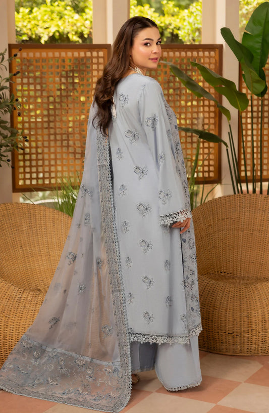 Al Karim Zaryab Embroidered Silk Karandi Unstitched 3 Piece Suit - KRS-293 - AK26YB - Blue - Winter Collection