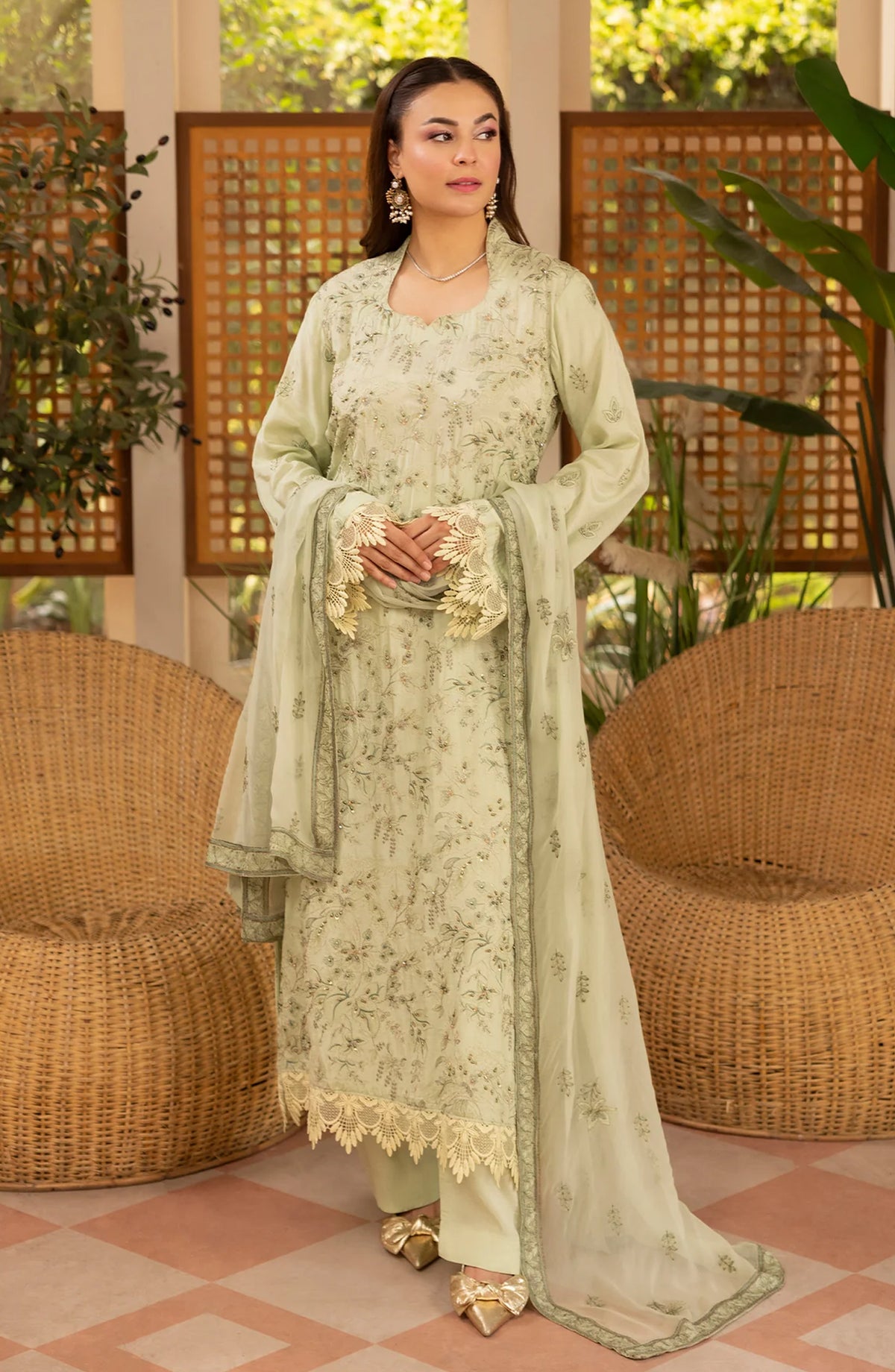 Al Karim Zaryab Embroidered Silk Karandi Unstitched 3 Piece Suit - KRS-294 - AK26YB - Green - Winter Collection