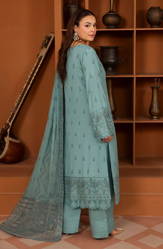 Al Karim Zaryab Embroidered Silk Karandi Unstitched 3 Piece Suit - KRS-296 - AK26YB - Blue - Winter Collection