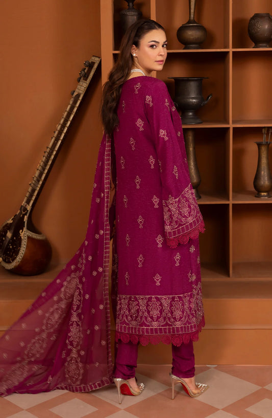 Al Karim Zaryab Embroidered Silk Karandi Unstitched 3 Piece Suit - KRS-297 - AK26YB - Pink - Winter Collection