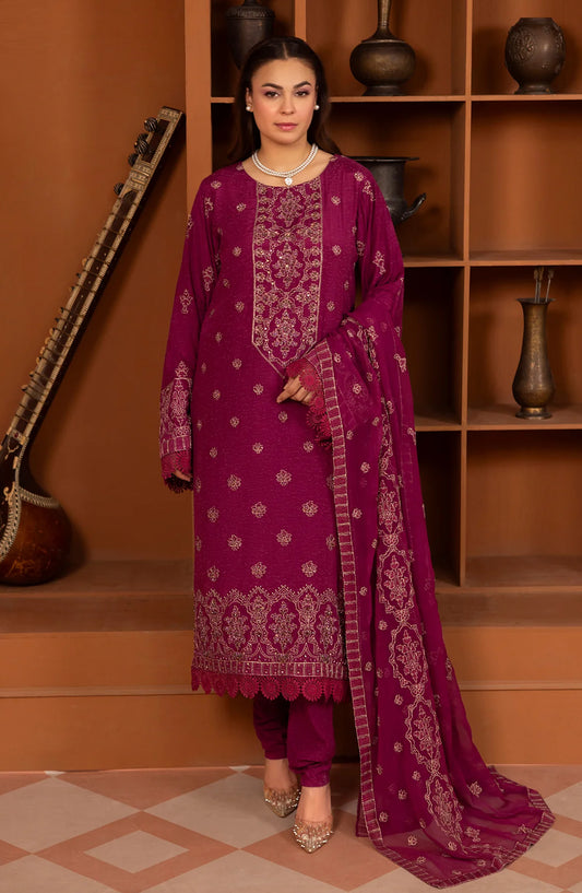 Al Karim Zaryab Embroidered Silk Karandi Unstitched 3 Piece Suit - KRS-297 - AK26YB - Pink - Winter Collection