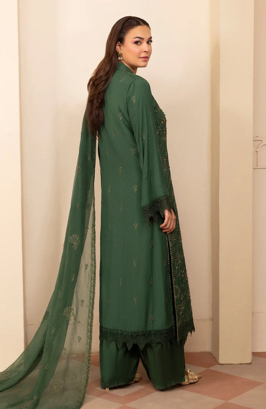 Al Karim Zaryab Embroidered Silk Karandi Unstitched 3 Piece Suit - KRS-298 - AK26YB - Green - Winter Collection
