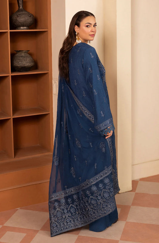 Al Karim Zaryab Embroidered Silk Karandi Unstitched 3 Piece Suit - KRS-299 - AK26YB - Blue - Winter Collection
