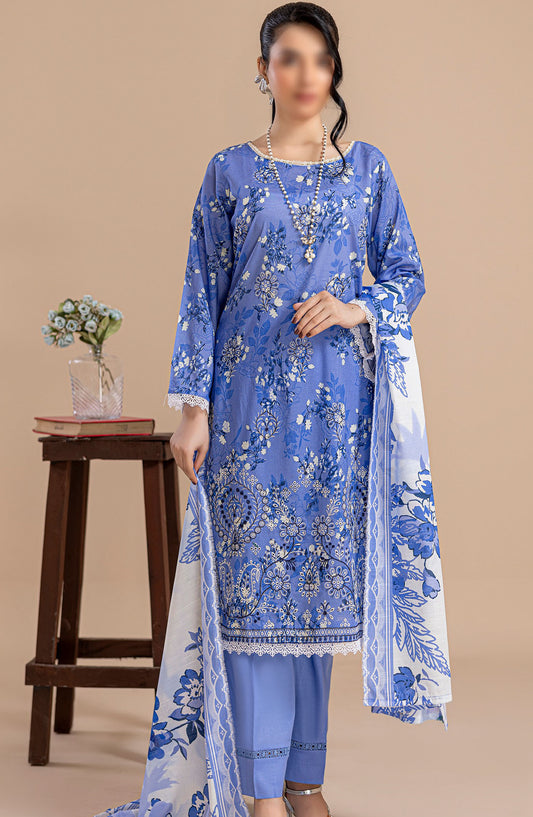 Aleen Embroidered Lawn Unstitched 3 Piece Suit - Design-10 - AK25ALN2 - Blue - Summer Collection