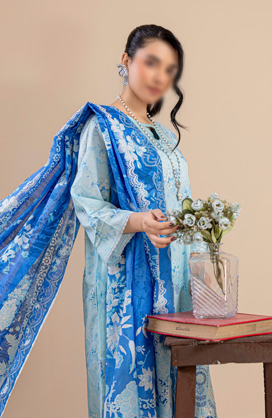 Aleen Embroidered Lawn Unstitched 3 Piece Suit - Design-09 - AK25ALN2 - Blue - Summer Collection