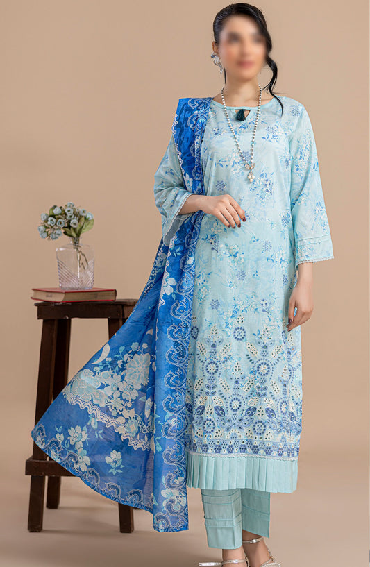 Aleen Embroidered Lawn Unstitched 3 Piece Suit - Design-09 - AK25ALN2 - Blue - Summer Collection