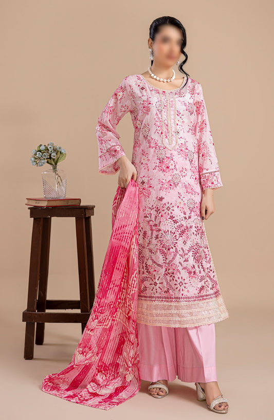 Aleen Embroidered Lawn Unstitched 3 Piece Suit - Design-08 - AK25ALN2 - Pink - Summer Collection