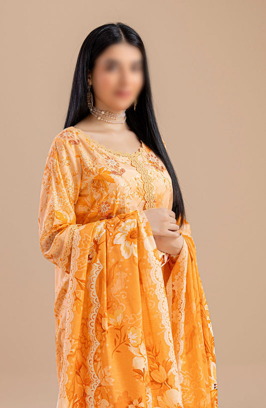 Aleen Embroidered Lawn Unstitched 3 Piece Suit - Design-06 - AK25ALN2 - Orange - Summer Collection