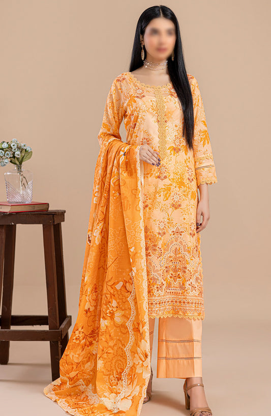 Aleen Embroidered Lawn Unstitched 3 Piece Suit - Design-06 - AK25ALN2 - Orange - Summer Collection