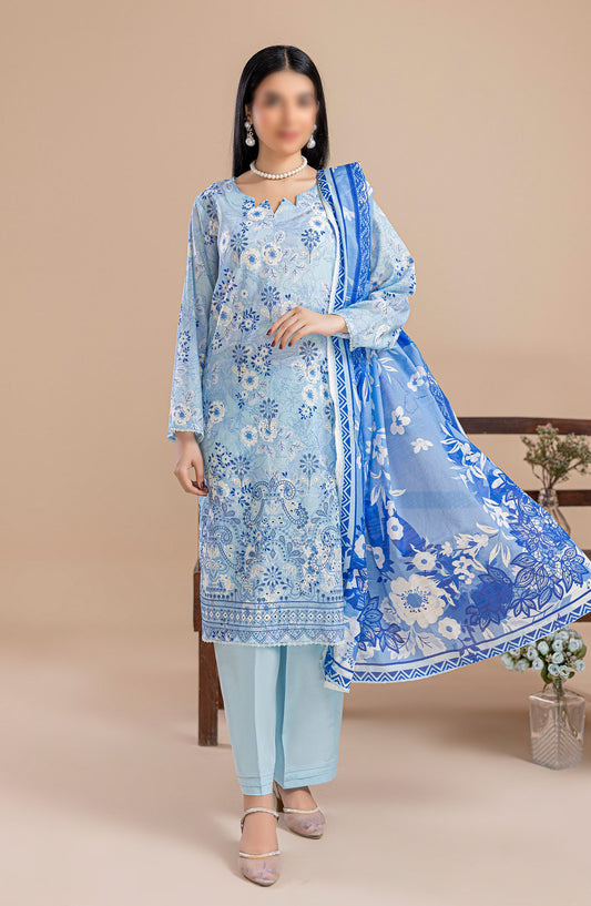 Aleen Embroidered Lawn Unstitched 3 Piece Suit - Design-04 - AK25ALN2 - Blue - Summer Collection