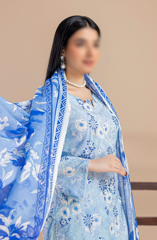 Aleen Embroidered Lawn Unstitched 3 Piece Suit - Design-04 - AK25ALN2 - Blue - Summer Collection