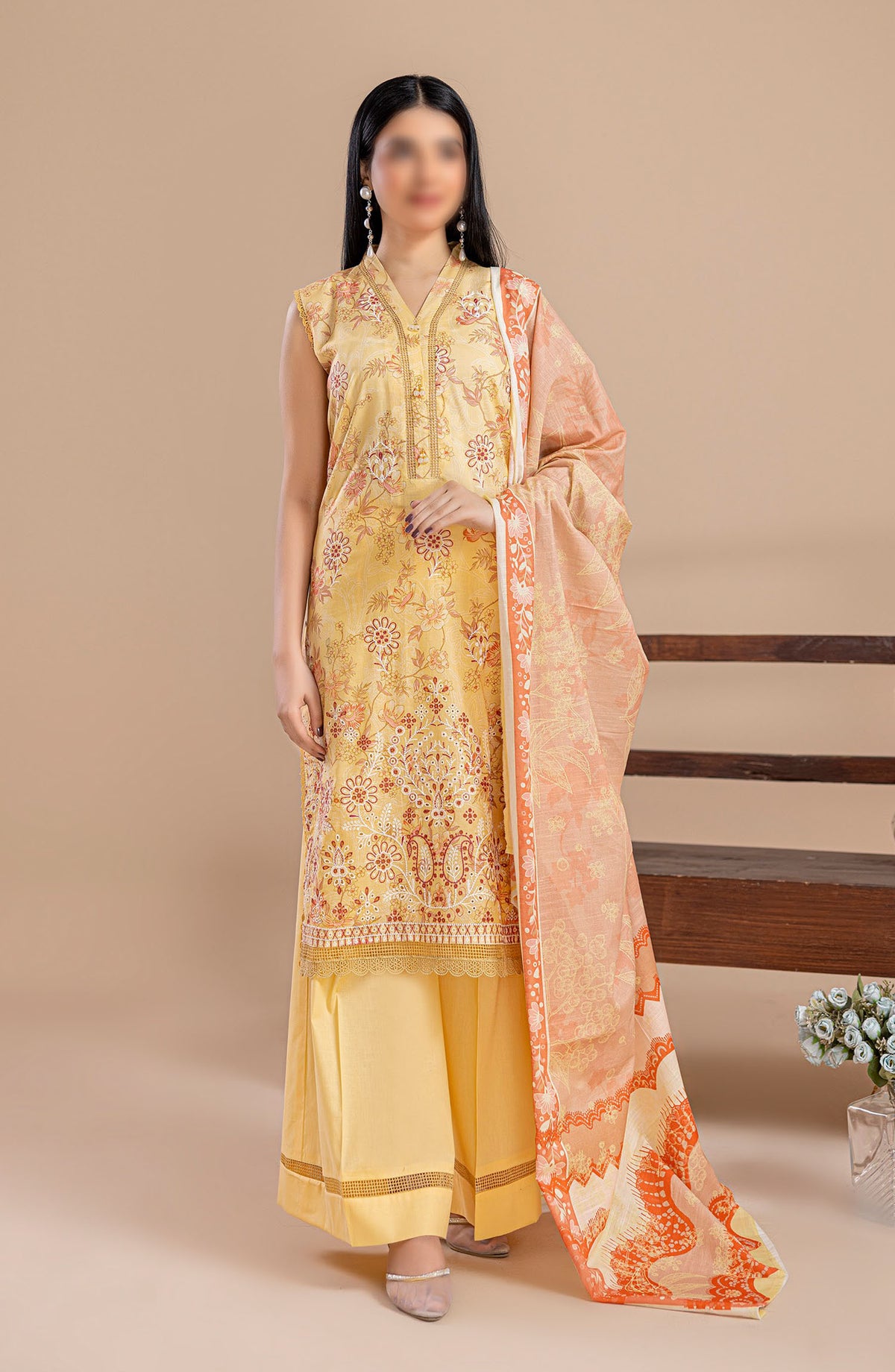 Aleen Embroidered Lawn Unstitched 3 Piece Suit - Design-02 - AK25ALN2 - Yellow - Summer Collection