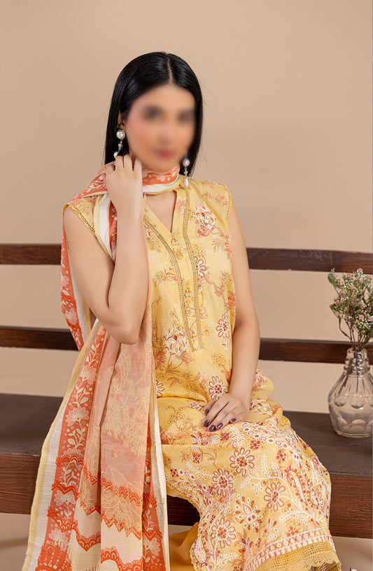 Aleen Embroidered Lawn Unstitched 3 Piece Suit - Design-02 - AK25ALN2 - Yellow - Summer Collection