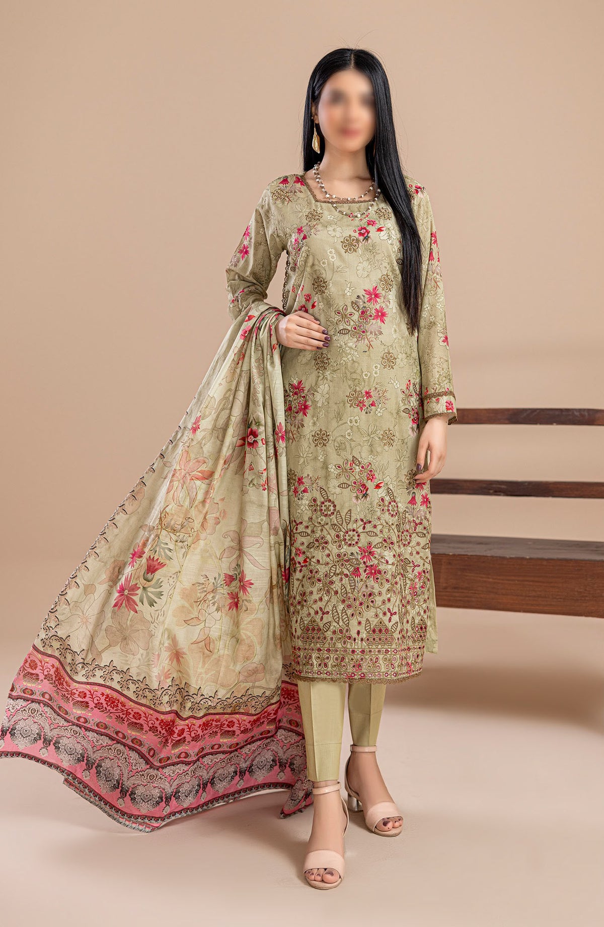 Aleen Embroidered Lawn Unstitched 3 Piece Suit - Design-01 - AK25ALN2 - Green - Summer Collection