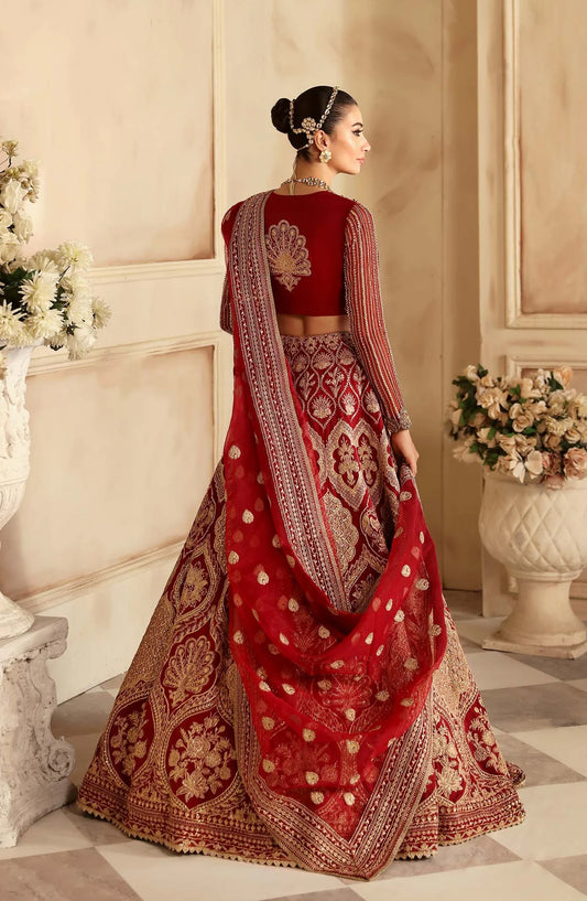Aleia by Akbar Aslam Luxury Formals Embroidered Organza Unstitched 3 Piece Suit - Rosier - AKA25ALE - Red - Festive Collection