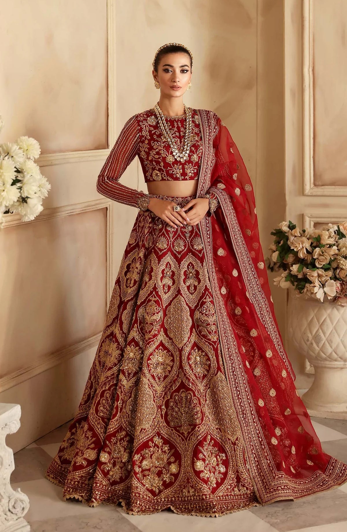 Aleia by Akbar Aslam Luxury Formals Embroidered Organza Unstitched 3 Piece Suit - Rosier - AKA25ALE - Red - Festive Collection