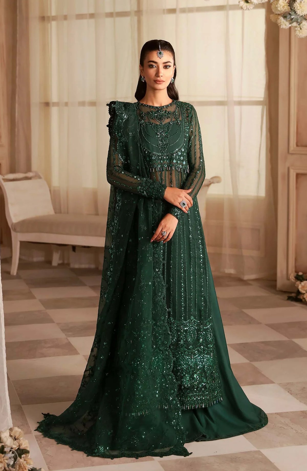 Aleia by Akbar Aslam Luxury Formals Embroidered Organza Unstitched 3 Piece Suit - Emeraude - AKA25ALE - Green - Festive Collection