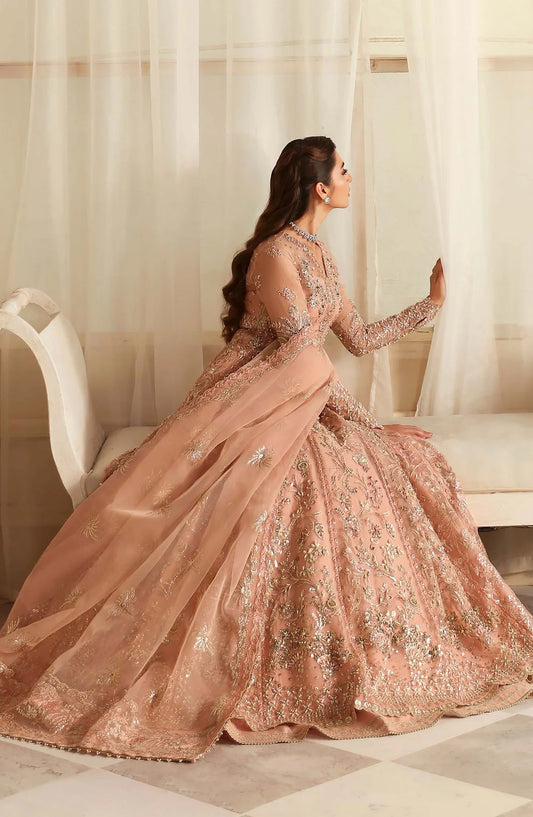 Aleia by Akbar Aslam Luxury Formals Embroidered Organza Unstitched 3 Piece Suit - Sueno - AKA25ALE - Peach - Festive Collection