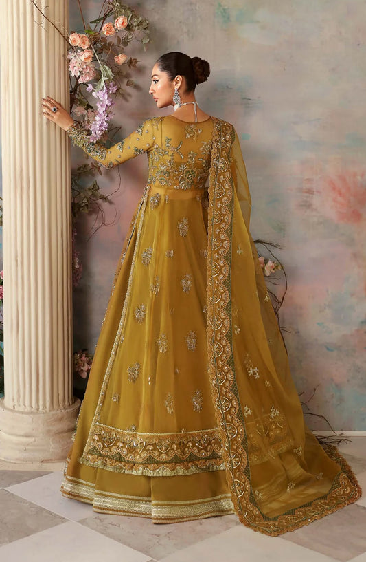 Aleia by Akbar Aslam Luxury Formals Embroidered Organza Unstitched 3 Piece Suit - Sierra - AKA25ALE - Mustard - Festive Collection