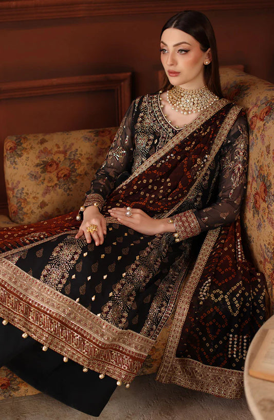 Alfaaz by Nureh Luxury Embroidered Chiffon Unstitched 3 Piece Suit - NL-93 - NU25AFZ - Black - Festive Collection