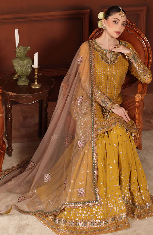 Alfaaz by Nureh Luxury Embroidered Chiffon Unstitched 3 Piece Suit - NL-92 - NU25AFZ - Mustard - Festive Collection