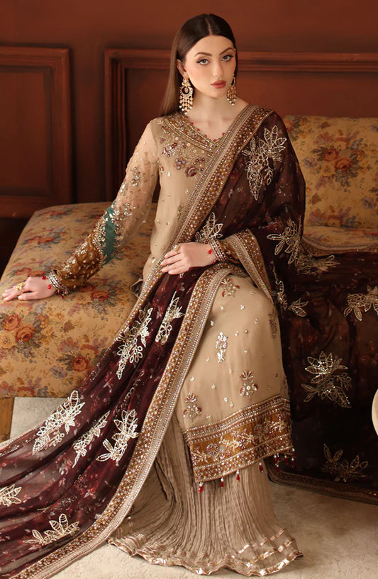 Alfaaz by Nureh Luxury Embroidered Chiffon Unstitched 3 Piece Suit - NL-91 - NU25AFZ - Beige - Festive Collection
