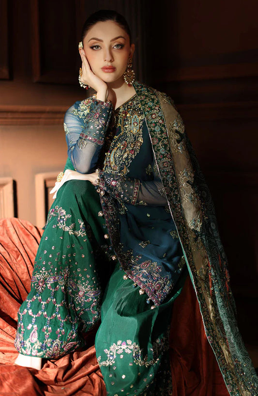 Alfaaz by Nureh Luxury Embroidered Chiffon Unstitched 3 Piece Suit - NL-88 - NU25AFZ - Teal - Festive Collection