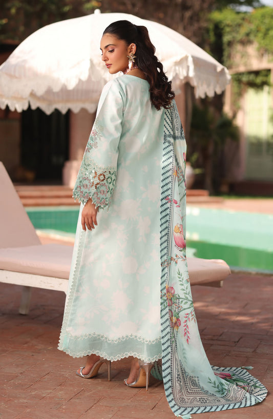 Alizeh Embroidered Lawn Unstitched 3 Piece Suit - ALZ25ELP - AF-EPL-7031-MIREGA - Blue - Eid Collection