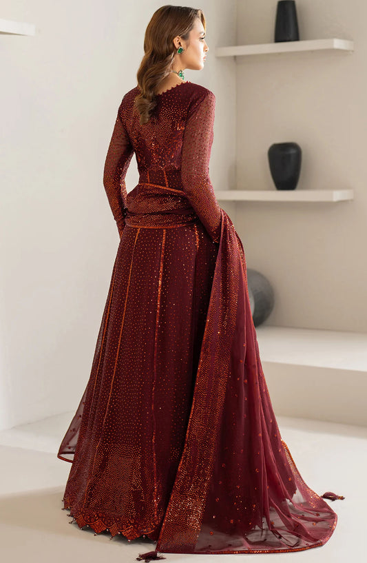 Alizeh Formals Embroidered Luxury Chiffon Unstitched 3 Piece Suit - ALZ25FR - AF-CH-2190 LIYANA - Red - Festive Collection