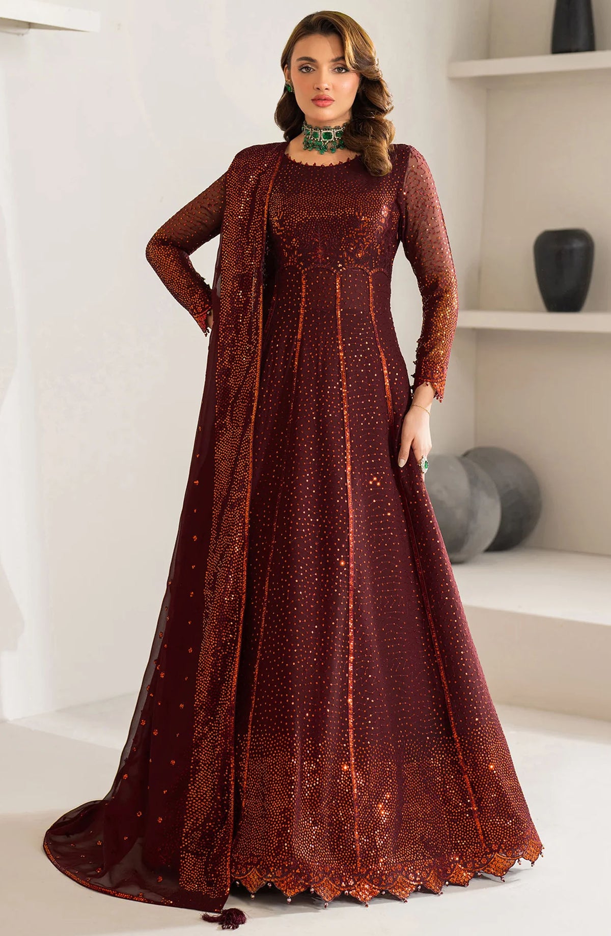Alizeh Formals Embroidered Luxury Chiffon Unstitched 3 Piece Suit - ALZ25FR - AF-CH-2190 LIYANA - Red - Festive Collection