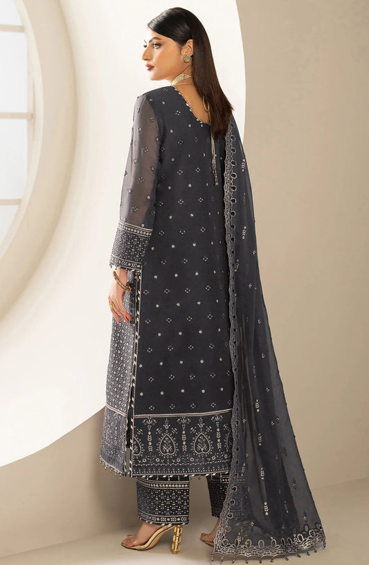 Alizeh Formals Embroidered Luxury Chiffon Unstitched 3 Piece Suit - ALZ25FR - AF-CH-2188 AKOYA - Black - Festive Collection