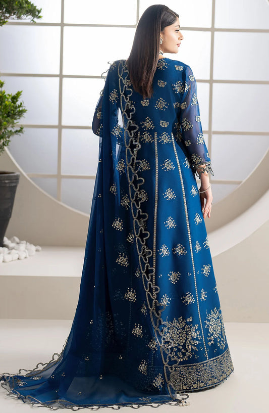 Alizeh Formals Embroidered Luxury Chiffon Unstitched 3 Piece Suit - ALZ25FR - AF-CH-2186 PERNIA - Blue - Festive Collection