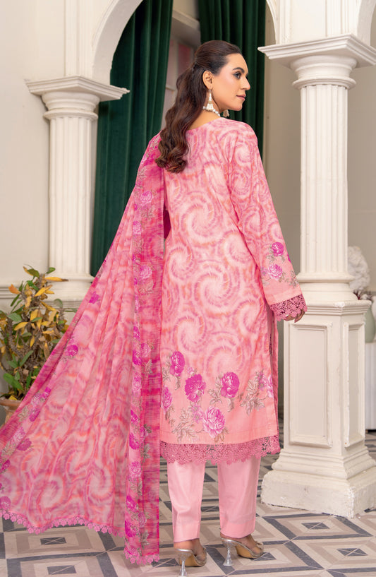 Almas by Riaz Arts Embroidered Lawn Unstitched 3 Piece Suit - Design-09 - RA26ALM - Pink - Summer Collection