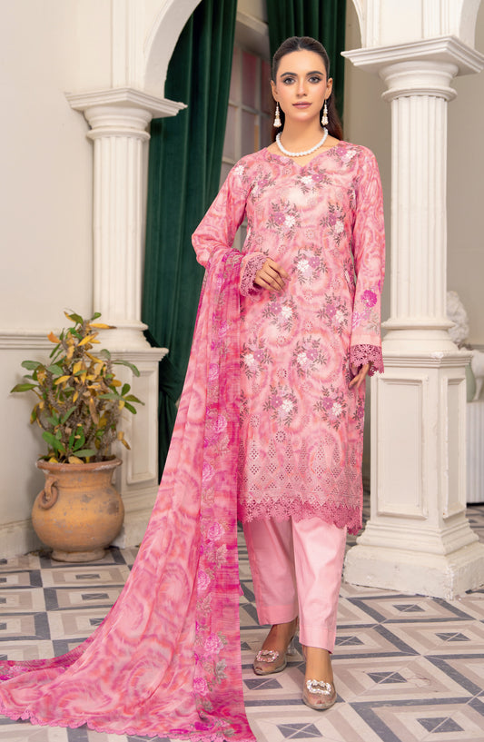 Almas by Riaz Arts Embroidered Lawn Unstitched 3 Piece Suit - Design-09 - RA26ALM - Pink - Summer Collection