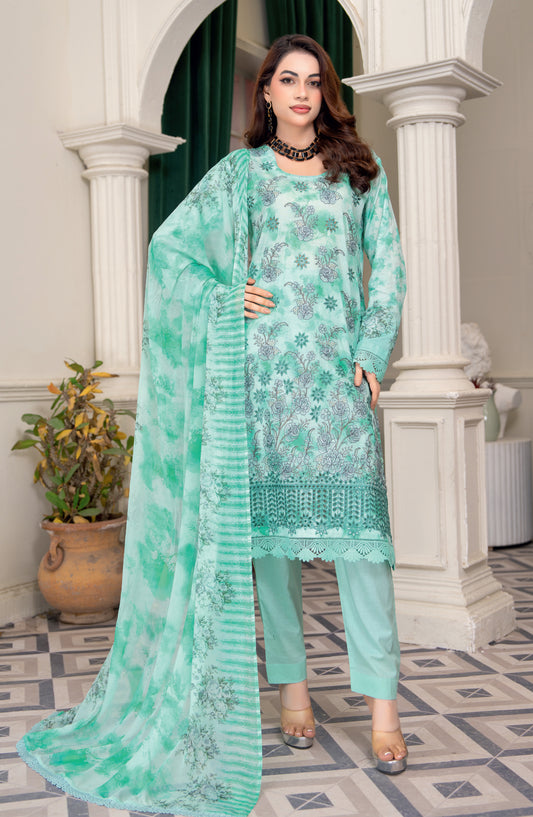 Almas by Riaz Arts Embroidered Lawn Unstitched 3 Piece Suit - Design-06 - RA26ALM - Sea Green - Summer Collection