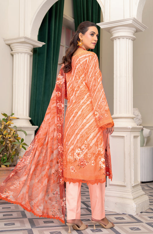 Almas by Riaz Arts Embroidered Lawn Unstitched 3 Piece Suit - Design-05 - RA26ALM - Orange - Summer Collection