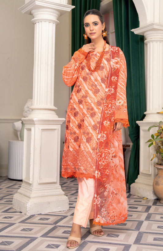 Almas by Riaz Arts Embroidered Lawn Unstitched 3 Piece Suit - Design-05 - RA26ALM - Orange - Summer Collection