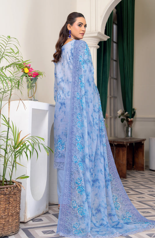 Almas by Riaz Arts Embroidered Lawn Unstitched 3 Piece Suit - Design-03 - RA26ALM - Blue - Summer Collection