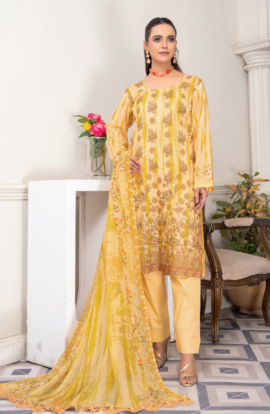 Almas by Riaz Arts Embroidered Lawn Unstitched 3 Piece Suit - Design-01 - RA26ALM - Yellow - Summer Collection
