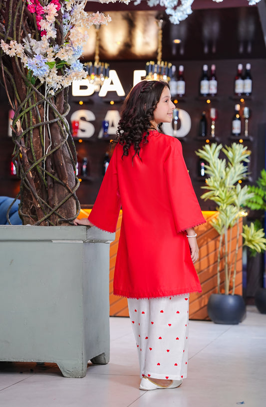 Aloo-Meeru-Hammi by Amna Khadija Embroidered Cotton Stitched 2 Piece Suit - AKAMH-03 - AM26AKAMH - Red - Festive Girls Collection