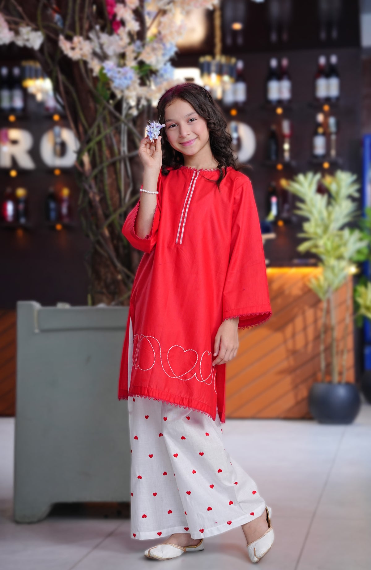 Aloo-Meeru-Hammi by Amna Khadija Embroidered Cotton Stitched 2 Piece Suit - AKAMH-03 - AM26AKAMH - Red - Festive Girls Collection